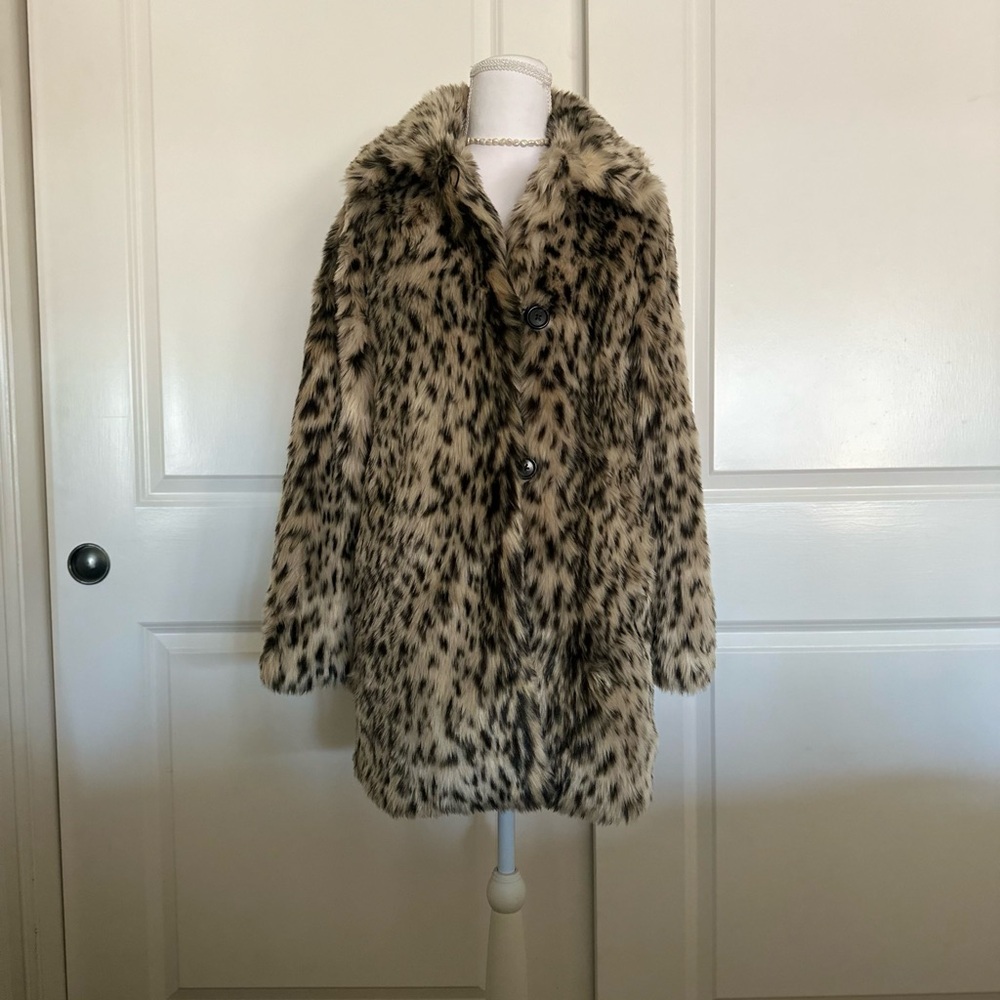 J. Crew Faux Fur Leopard-Print Teddy Coat in Cream and Black
